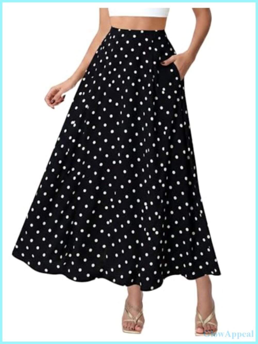DERAX Women's Polka Dot Flowy A-Line Maxi Skirt with Pockets